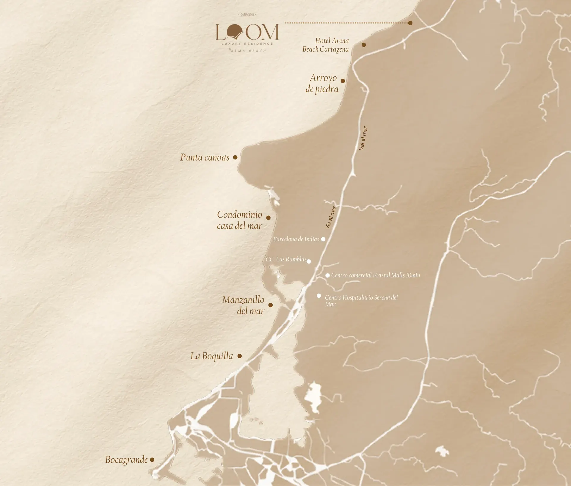 Mapa de ubicación de Loom Luxury Residence en la zona norte de Cartagena