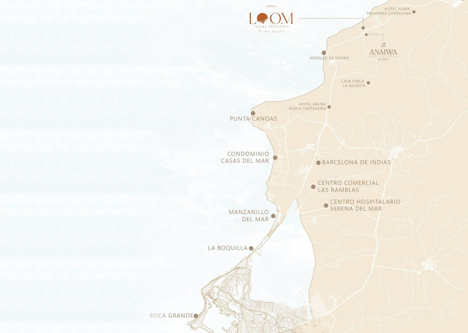 Mapa de ubicación de Loom Luxury Residence en la zona norte de Cartagena
