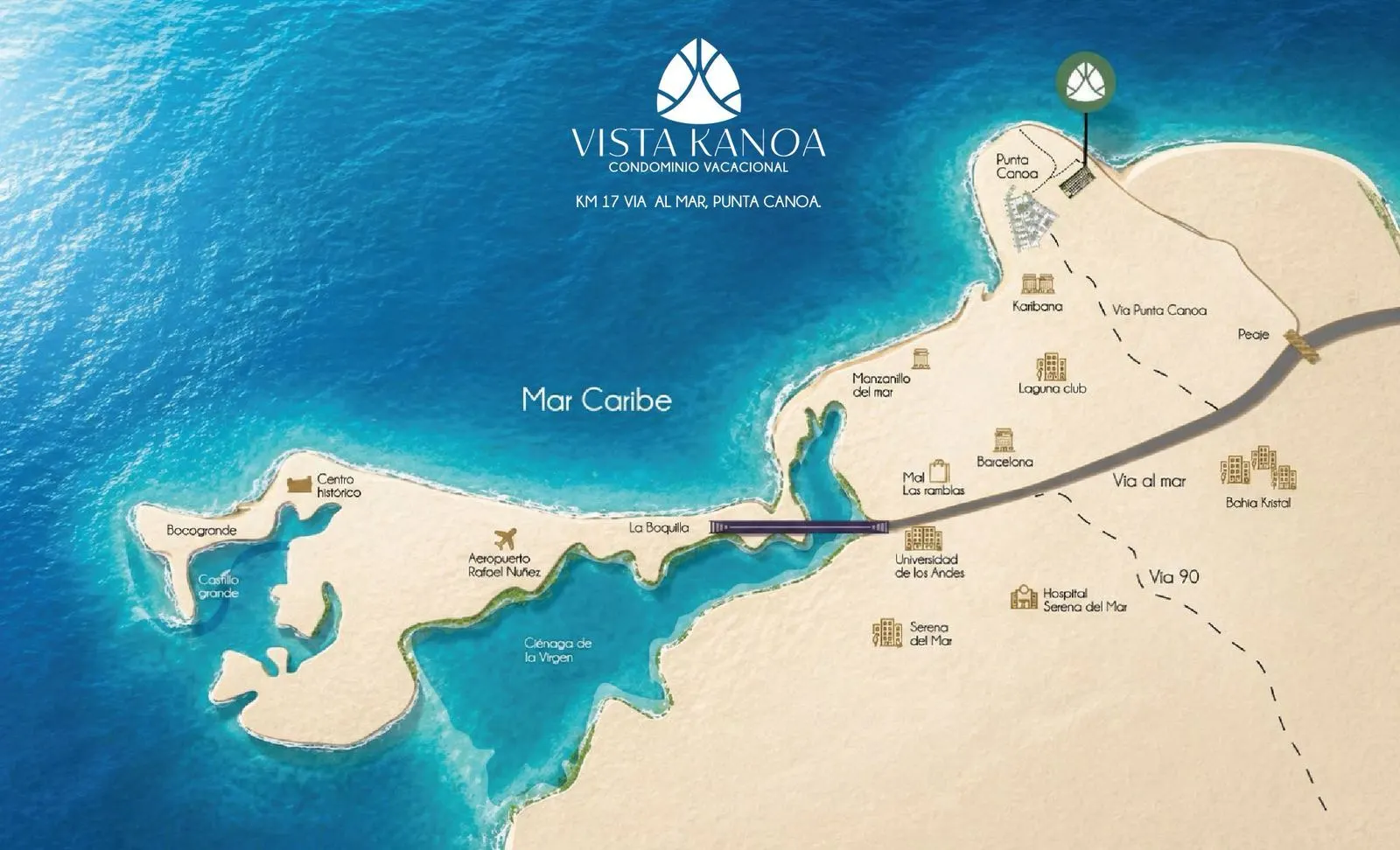 Mapa de ubicación de Vista Kanoa Condominio en la zona norte de Cartagena